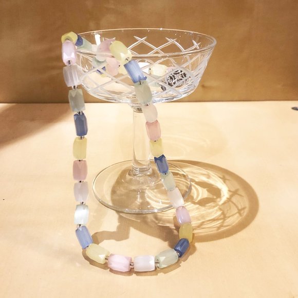 Vintage Art Deco Harlequin Glass Bead Multi Colour Pastel Necklace - Picture 2 of 7